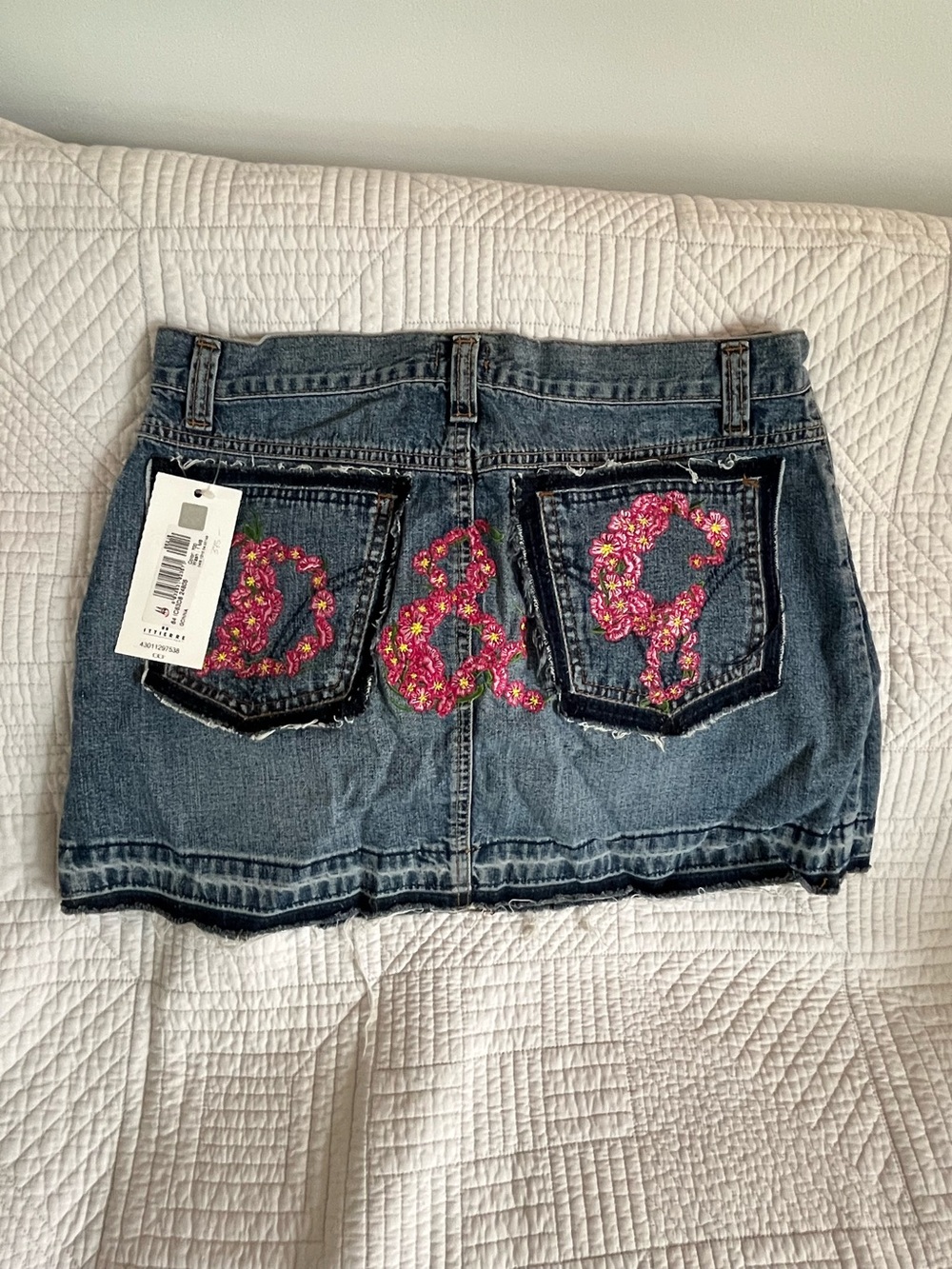 NWT Dolce & Gabbana denim mini skirt floral LOGO embroidered on back